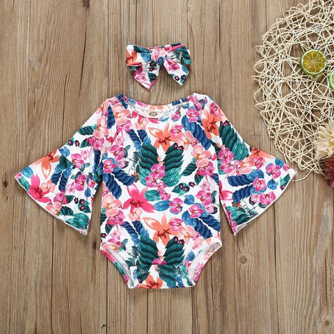 Body Floral com Faixa - Tamanhos de 0 a 2 anos