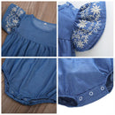 Body Jeans Manga Bordada - Tamanhos de 3 meses a 3 anos