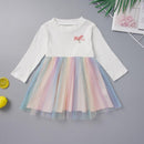 Vestido Manga Longa Saia Tule Colorido - Tamanhos de 1 a 6 anos