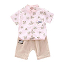 Conjunto Camisa Colar Mandarim Folhas - Tamanhos de 0 a 4 anos